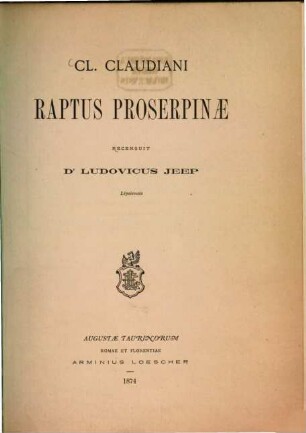 Cl. Claudiani Raptus Proserpinae