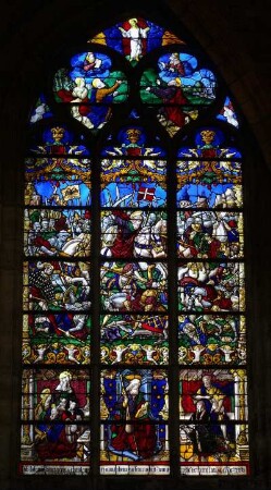 Frankreich. Champagne Ardenne. Marne. Chalons en Champagne. Ehemalige Stiftskirche Notre Dame en Vaux. Fenster. 16 Jahrhundert. Jakobsfenster. 1525