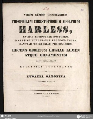 Virum summe venerandum Theophilum Christophorum Adolphum Harless
