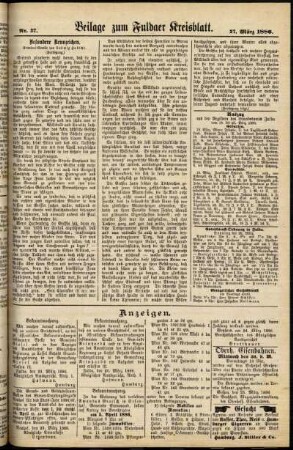 Zweite Ausgabe vom Samstag, den 27. März 1886.