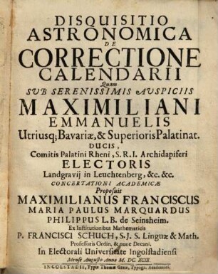 Disquisitio Astronomica De Correctione Calendarii