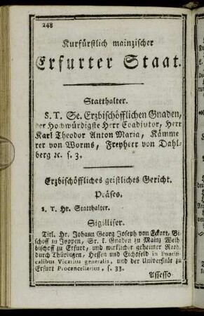 Kurfürstlich mainzischer Erfurter Staat.