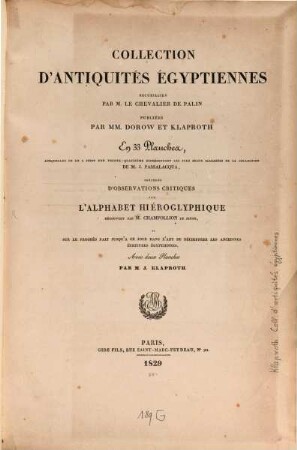 Collection d'antiquités égyptiennes recueillies par M. le chevalier de Palin