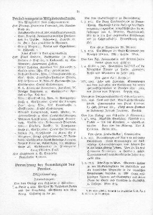 Vermehrung der Sammlungen des Vereins