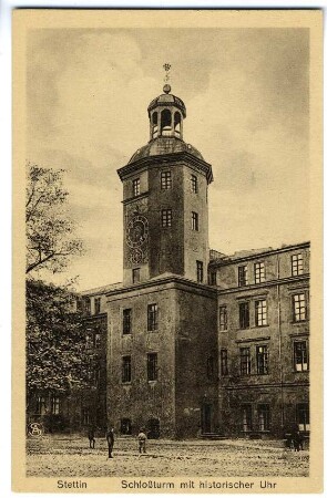 Stettin. Schloßturm mit historischer Uhr