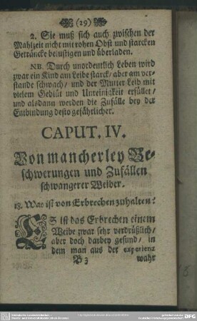Caput IV. Von mancherley Beschwerungen und Zufällen schwangerer Weiber