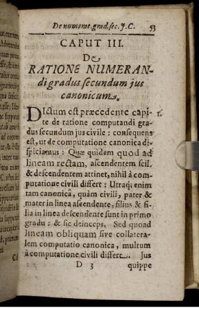 Caput III. De Ratione Numerandi gradus secundum ius canonicum