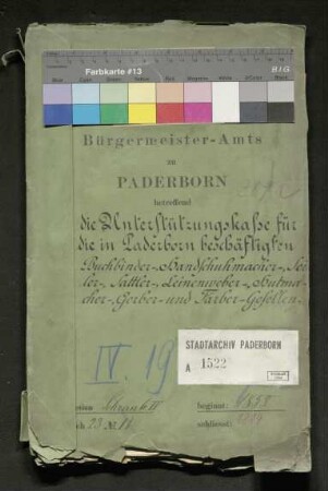 Unterstützungskasse für die in Paderborn beschäftigten Buchbinder-, Handschuhmacher-, Seiler-, Sattler-, Leinenweber-, Hutmacher-, Gerber- und Färbergesellen