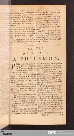 Epitre de S. Paul a Philemon.