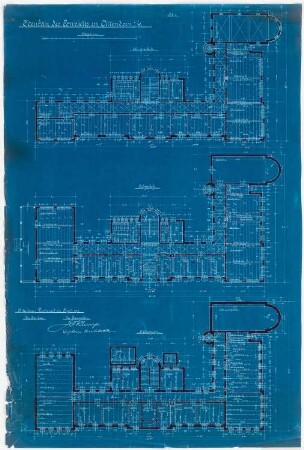 Collegium Bernhardinum, Attendorn: Grundrisse Ober-, Erd- und Kellergeschoss 1:100