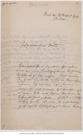 Brief von Reinhold Grundemann an August Petermann an Justus Perthes' Geographische Anstalt  : Pouch, 21.04.1863