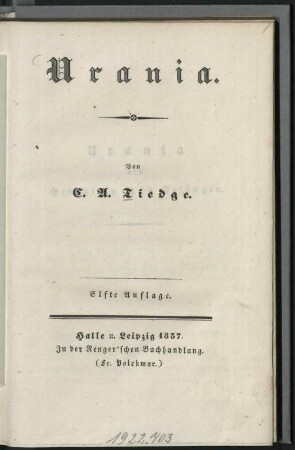 Urania : [ein Gedicht in sechs Gesängen]