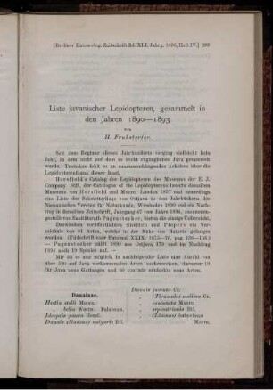 Liste javanischer Lepidopteren, gesammelt in den Jahren 1890-1893