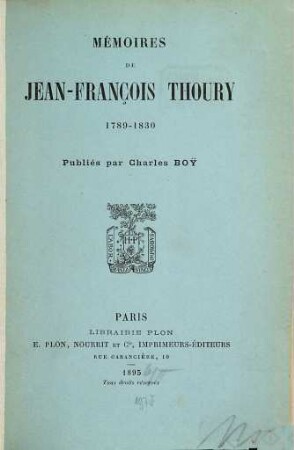 Mémoires de Jean-François Thoury 1789-1830