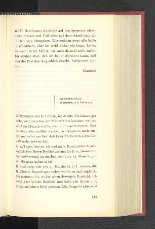 An Gerstenberg Hamburg, den 8. Juli 1775
