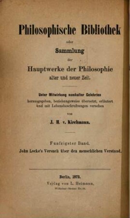 John Locke's Versuch über den menschlichen Verstand : in vier Büchern, 1