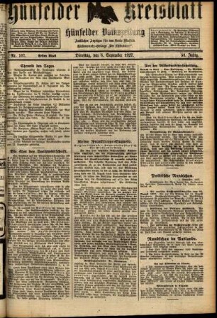 Erste Ausgabe vom Dienstag, den 06. September 1927.