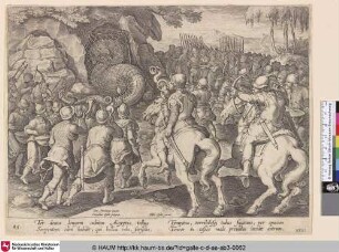 [Jagd auf ein in einem Netz gefangenen Ungeheuer; Catching a giant serpent with a net]