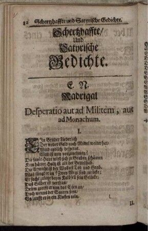 Schertzhaffte/ und Satyrische Gedichte.