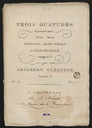 Trois Quatuors concertants pour deux violons, alto-viola & violoncelle