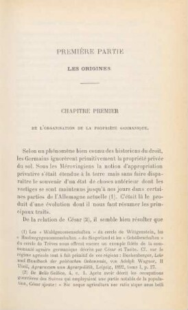 Première partie. Les origines