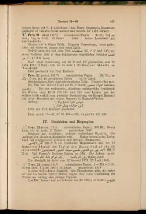 IV. Geschichte und Biographie. [2° Cod. Ms. pers. 23 - 8° Cod. Ms. pers. 34]