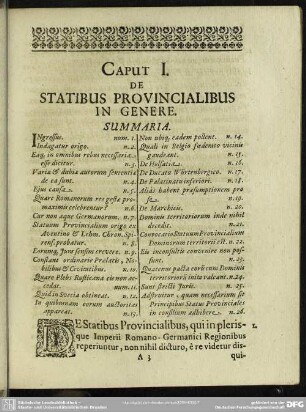 Caput I. De Statibus Provincialibus In Genere