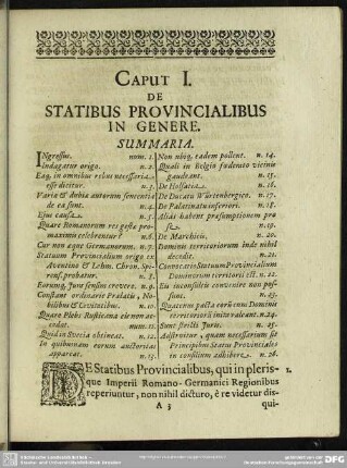 Caput I. De Statibus Provincialibus In Genere