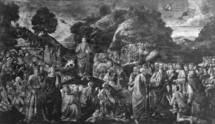 Ausmalung der Cappella Sistina — Wandmalerei des unteren Registers — Christi Bergpredigt und Heilung des Aussätzigen