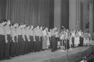 Nationales Kulturensemble der DDR : Akkordeonspieler während einer musikalischen Darbietung