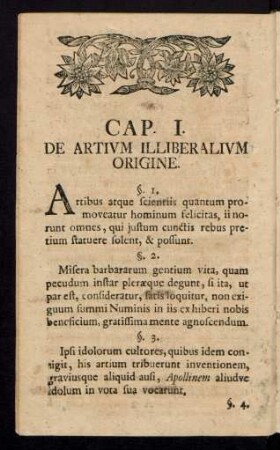 Cap. I. De Artium Illiberalium Origine
