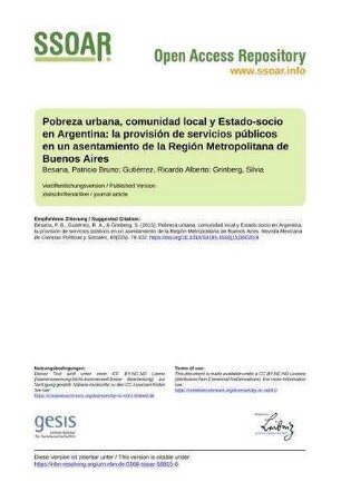 Pobreza urbana, comunidad local y Estado-socio en Argentina: la provisión de servicios públicos en un asentamiento de la Región Metropolitana de Buenos Aires