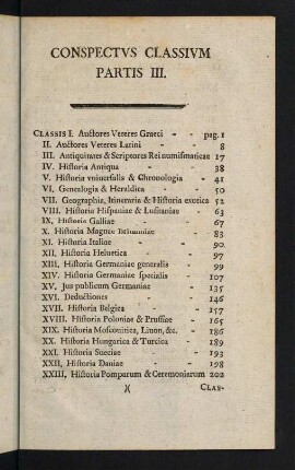 Conspectus Classium Partis III