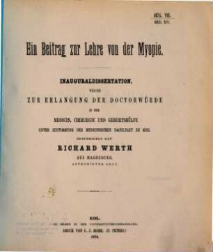 Ein Beitrag zur Lehre von der Myopie