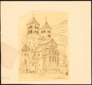 St. Leodegar-Kirche des Klosters Murbach: Durchzeichnung: Perspektivische Ansicht der romanischen Benediktinerabteikirche, nach: Über Land und Meer, 1874, S. 772