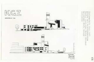 Kirche mit Gemeindezentrum, Berlin-Gesundbrunnen (Diplomarbeit bei Willy Kreuer): Ansichten 1:200