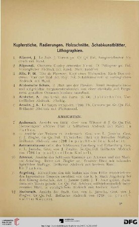 Kupferstiche, Radierungen, Holzschnitte, Schabkunstblätter, Lithographien (Nr. 1-169)