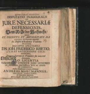 Disputatio Inauguralis De Iure Necessariae Defensionis