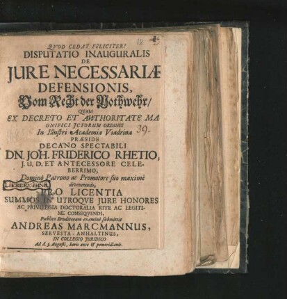 Disputatio Inauguralis De Iure Necessariae Defensionis