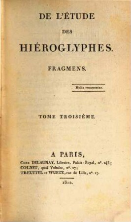 De l'étude des hieroglyphes : fragmens, 3