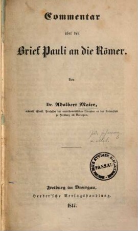 Commentar über den Brief Pauli an die Römer
