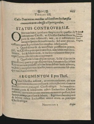 Thesis III. Calix Dominicus omnibus ad Sanctam Eucharistiae communionem admissis est porrigendus.