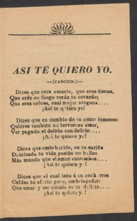 Así te quiero yo. : (Cancion.)