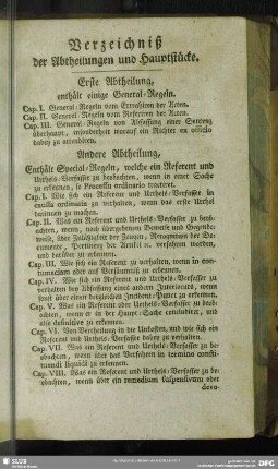 Verzeichniß der Abtheilungen und Hauptstücke