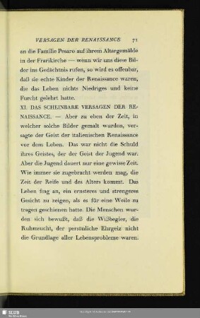 XI. Das Scheinbare Versagen Der Renaissance