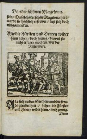 Wie die Fürsten und Herren wider heim zohen/ doch zornig/ dieweil sie nicht erfaren mochten/ wer der Ritter were.