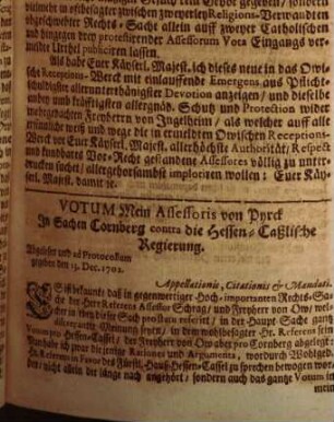 Copia Schreibens Des Herrn Assessoris von Pyrck An Ihre Käyserl. Majestät : De dato Wetzlar den 24. Decembr. 1702.