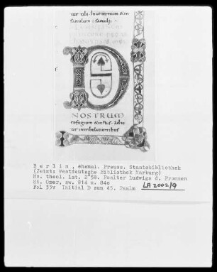 Psalter Ludwigs des Deutschen — Initiale D und Bordüre, Folio 33verso