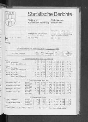 Der Seeverkehr des Hamburger Hafens im Januar 1972 : Lfd. Nr. 23