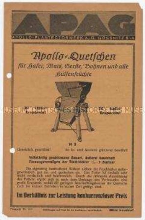 Apollo-Quetschen für Hafer, Mais, Gerste, Bohnen und alle Hülsenfrüchte / Prospekt Nr. 250